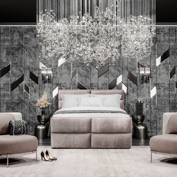 Wizualizacja mebli sypialnia w stylu glamour